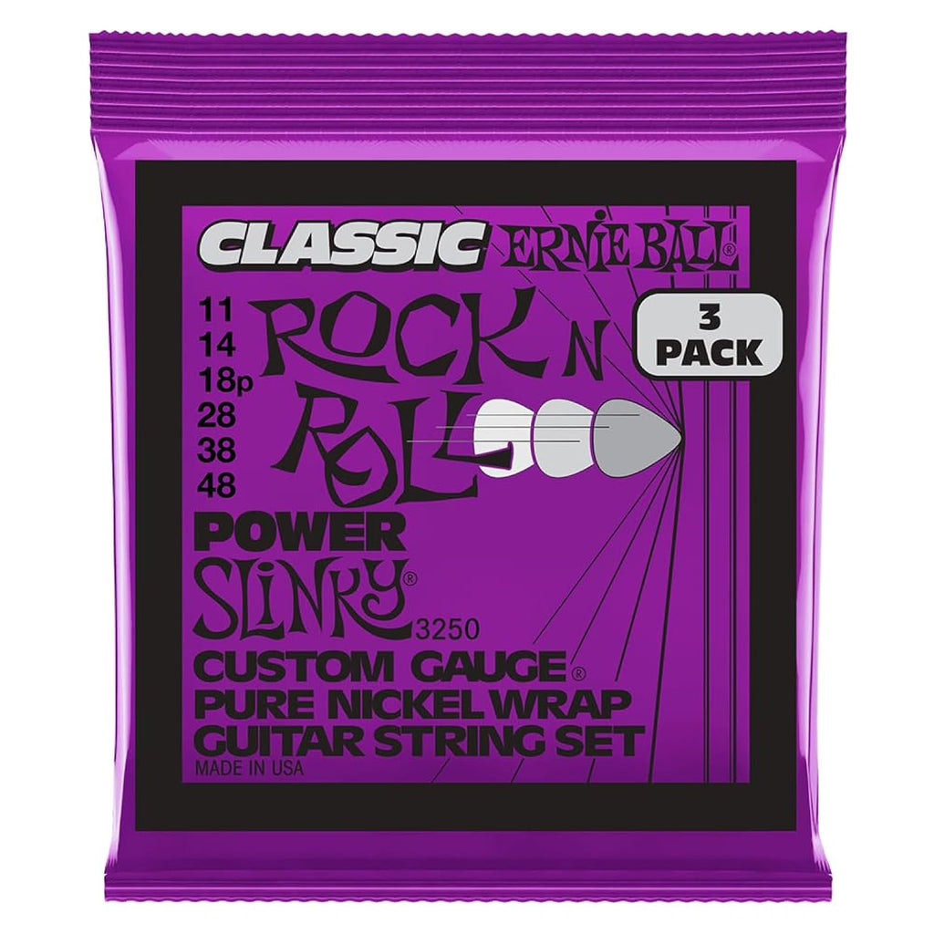 Ernie Ball Power Slinky Classic Pure Nickel Electric Guitar Strings 3-Pack, 11-48 Gauge (P03250)