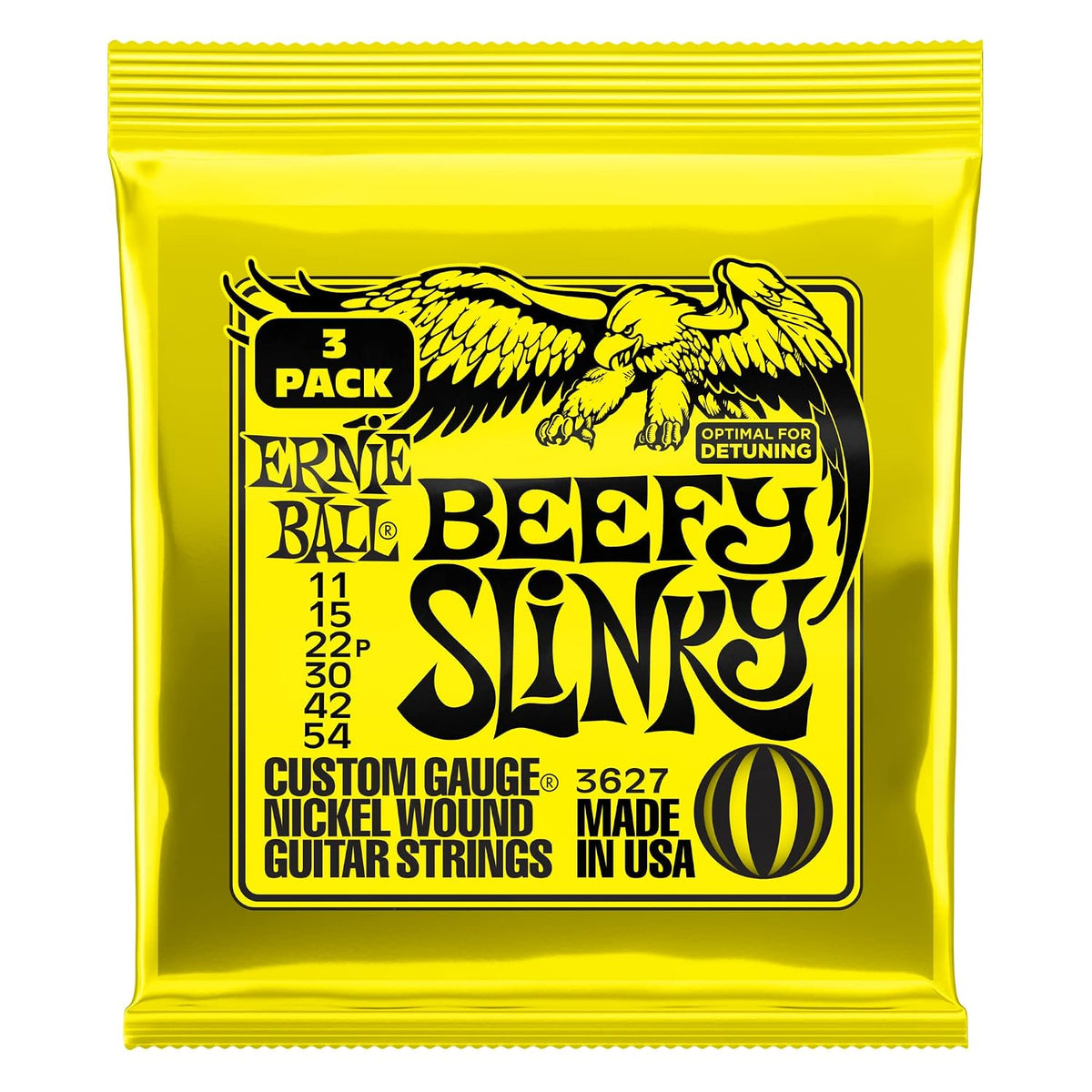 Ernie Ball Beefy Slinky Nickel Wound Electric Guitar Strings 3-pack, 11-54 Gauge (P03627)