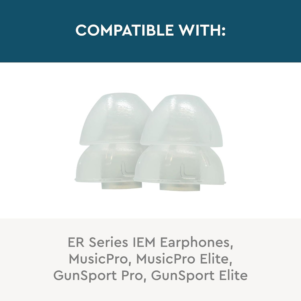 Etymotic Dual Flange Silicone Eartips, Clear - 6 Pack - Large Fit